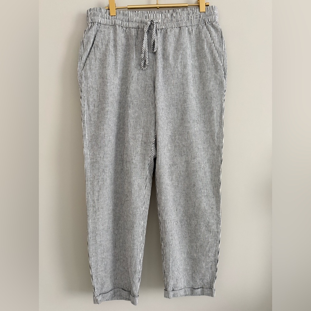 J Crew Striped Linen Cotton Blend Drawstring Pant in Black and White 10 - Picture 2 of 13